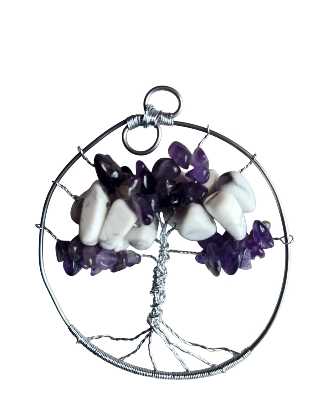 Amethyst and White Howlite Tree of Life Pendant - Stainless Steel